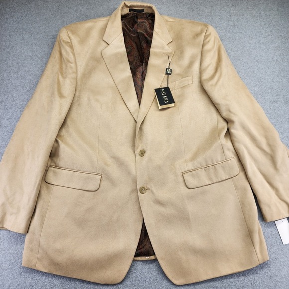 NEW Lauren Ralph Lauren Blazer Men's 46L‎ Long Tan Suede Paisley Lining - Picture 2 of 14